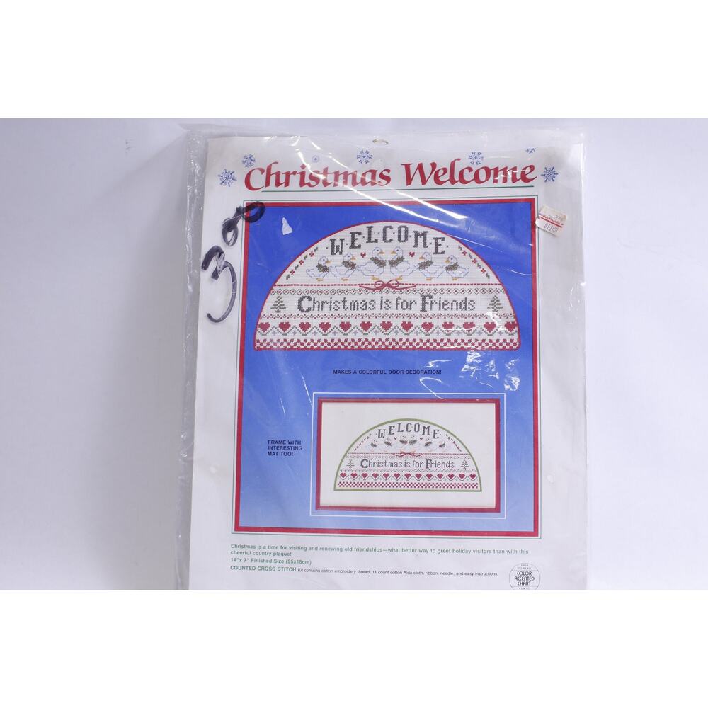 Welcome, Christmas is for Friens, Door Decoration, Counted Cross Stitch, 14x7",